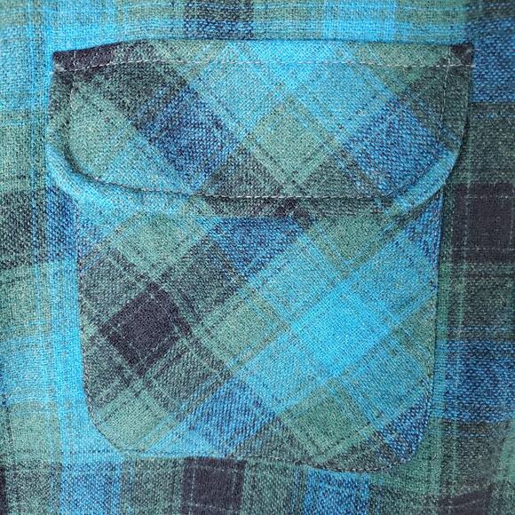 Vintage Bellmont Men's Blue Plaid Wool Blend Flannel Button Up Shirt Size Medium - Picture 4 of 5
